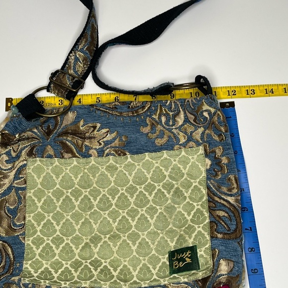 Just Be Blue and Green Crossbody Carpet Bohemian Bag with Geometric Pattern - Picture 16 of 16